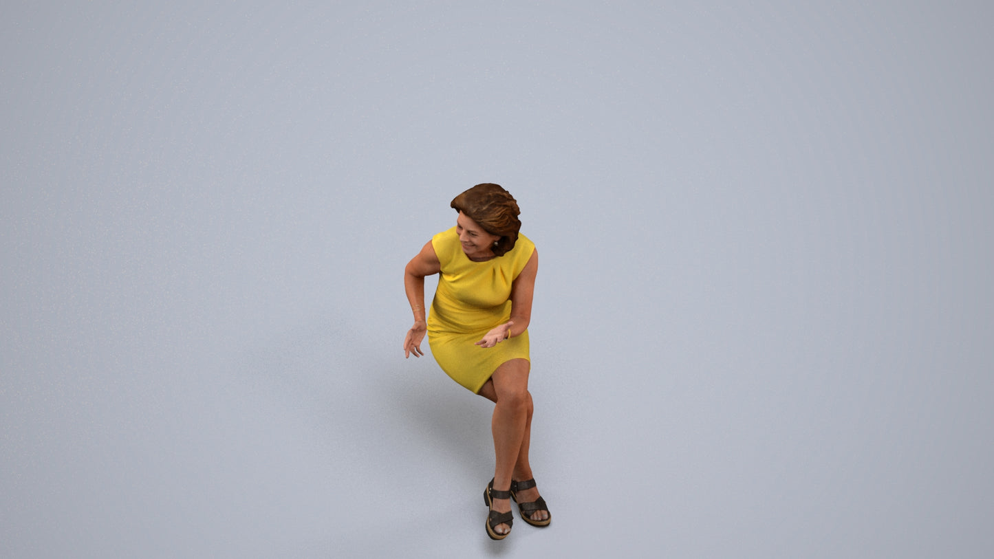3D scanned woman sitting business, photorealistic archviz people for Enscape and SketchUp, back view render