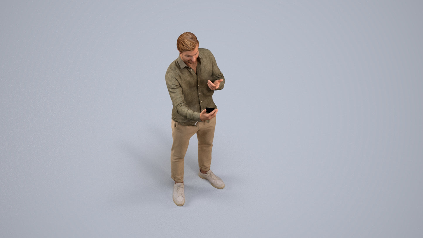photogrammetry 3D man casual standing, realistic human model archviz FBX, back view render