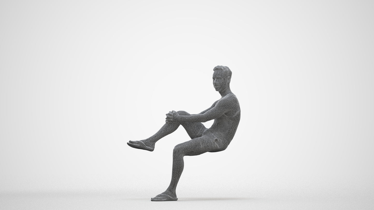realistic 3D people man casual sitting, render-ready for V-Ray and Corona, FBX OBJ, three-quarter front view render