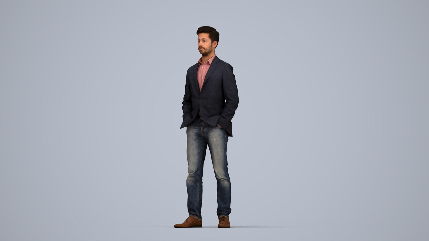 3D people model man business standing, scanned human for 3ds Max rendering, top-down view render