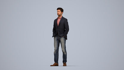 3D people model man business standing, scanned human for 3ds Max rendering, top-down view render