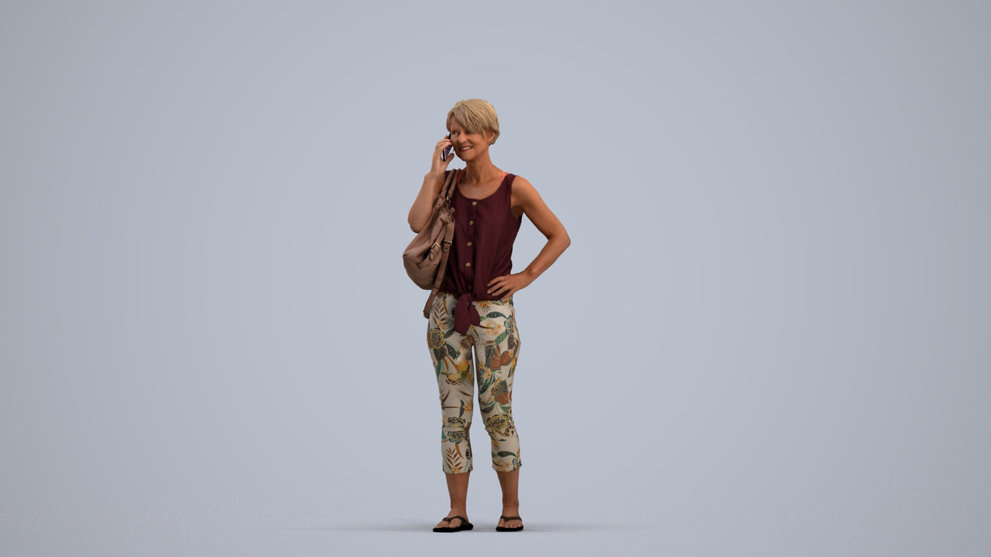 3D scanned senior woman standing, photorealistic archviz people for Enscape and SketchUp, standing pose render