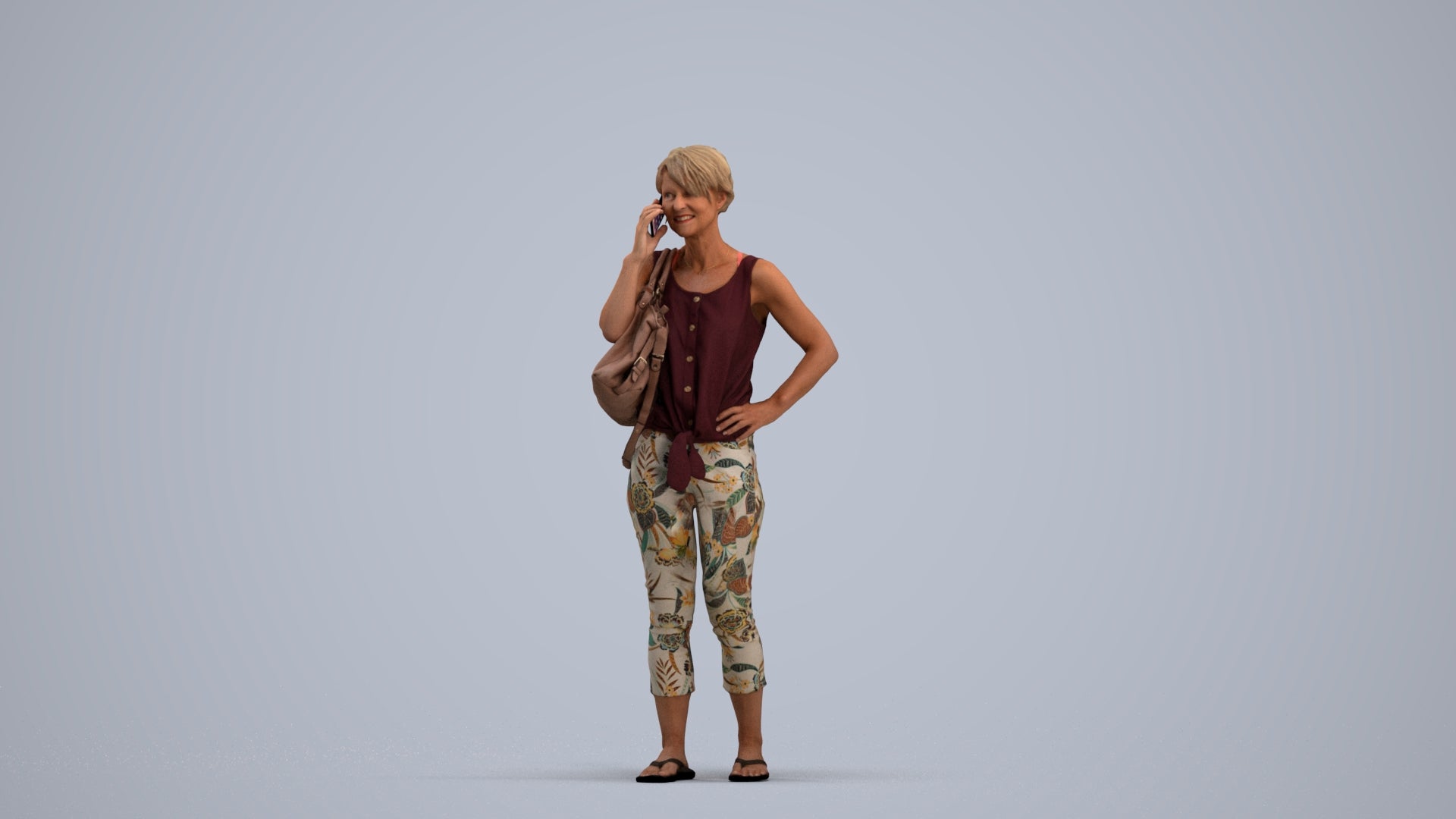 3D scanned senior woman standing, photorealistic archviz people for Enscape and SketchUp, standing pose render