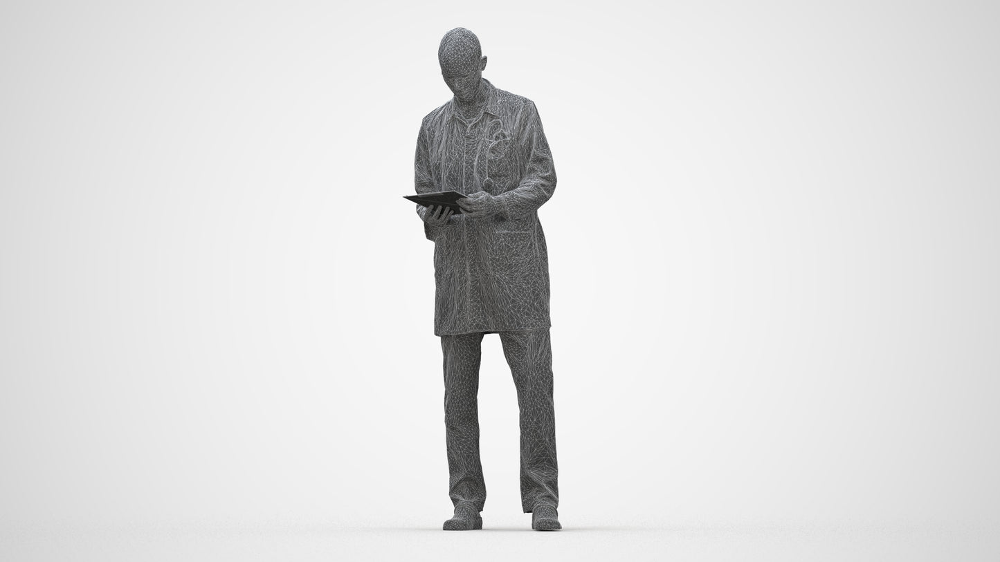 3D scanned man medical, photorealistic archviz people for Enscape and SketchUp, wireframe back view