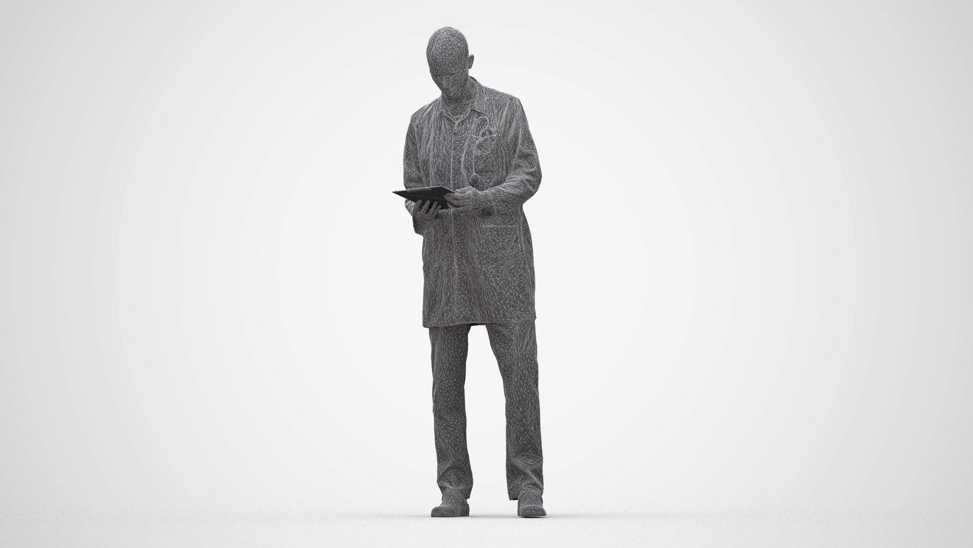 3D scanned man medical, photorealistic archviz people for Enscape and SketchUp, wireframe back view