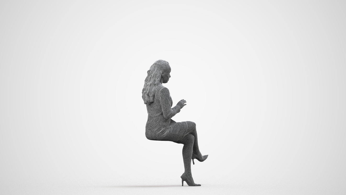realistic 3D woman business, scanned archviz people for Blender and 3ds Max, wireframe side view