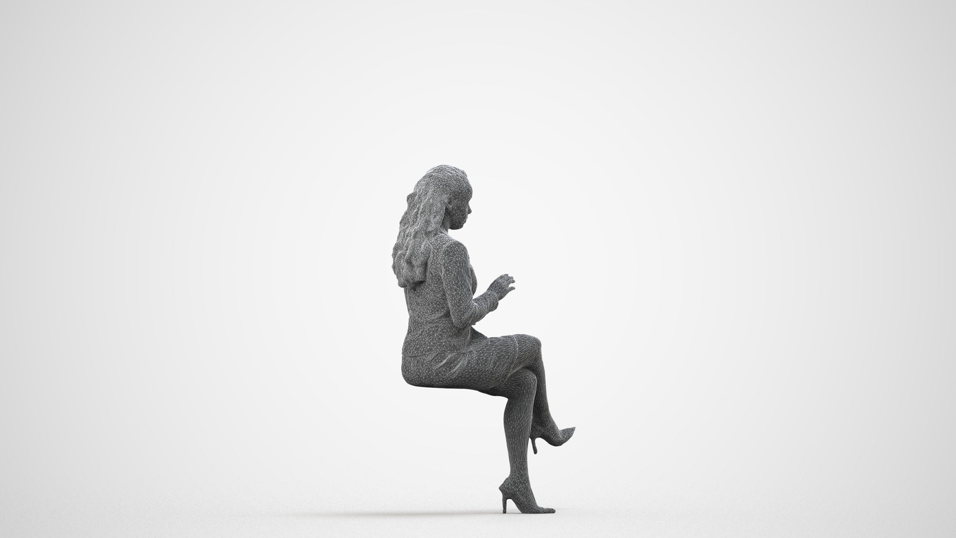 realistic 3D woman business, scanned archviz people for Blender and 3ds Max, wireframe side view