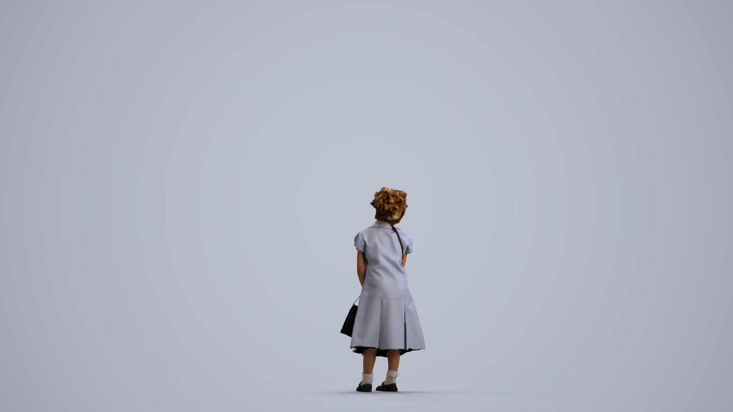 realistic 3D girl casual kids, scanned archviz people for Blender and 3ds Max, front view render