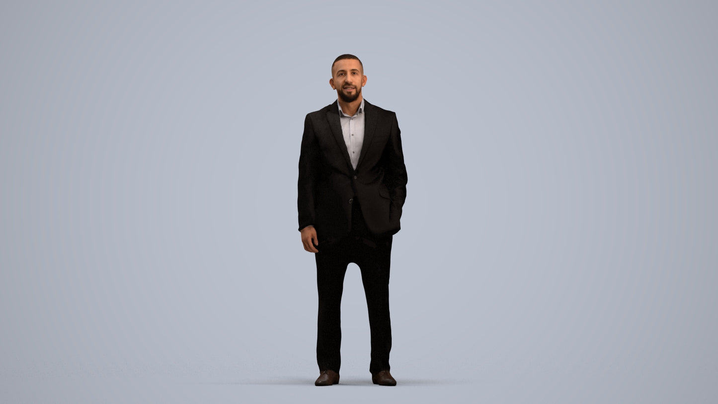 realistic 3D man business, scanned archviz people for Blender and 3ds Max, standing pose render