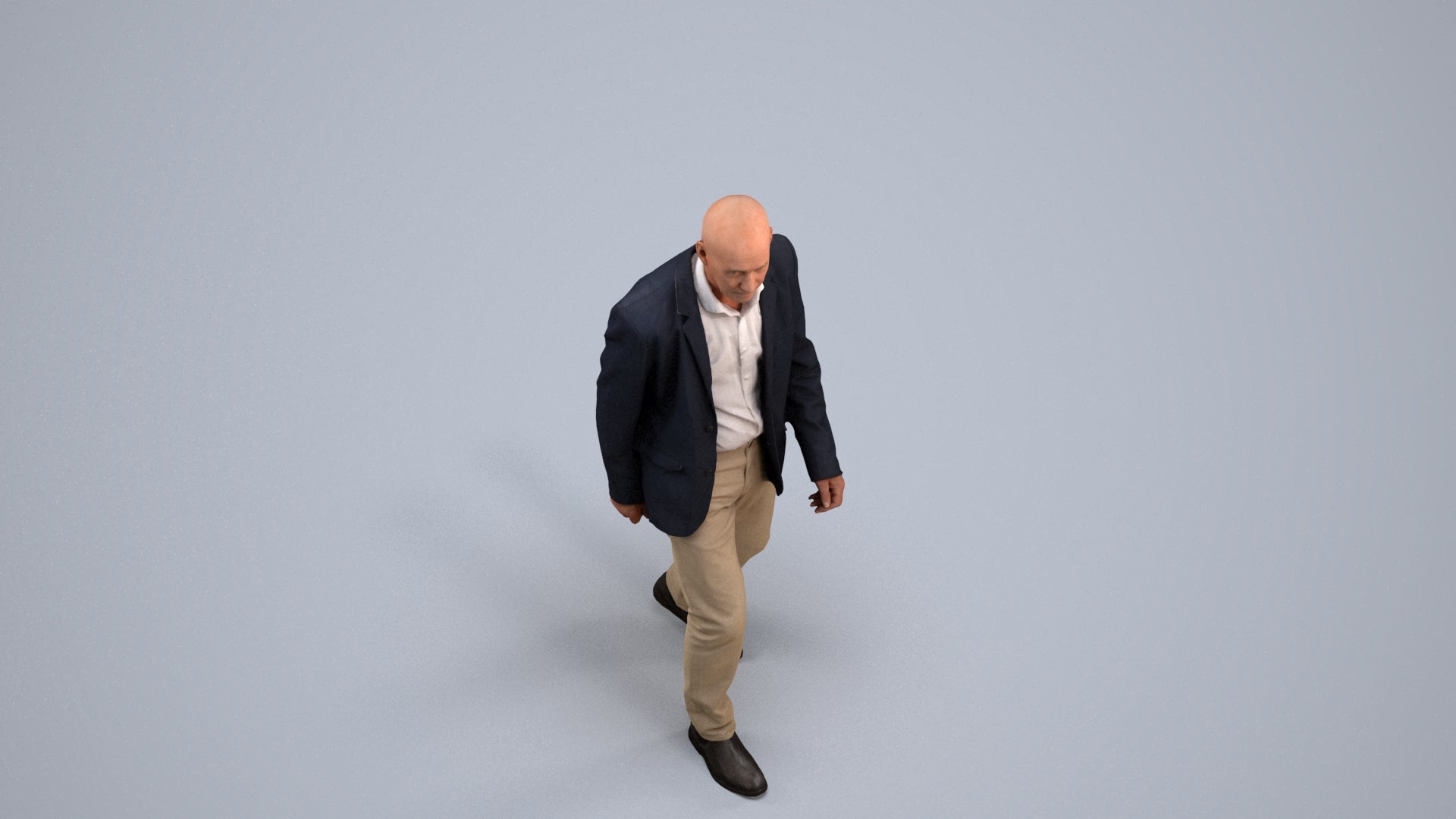 3D human model senior man business, photogrammetry scanned person for archviz, back view render