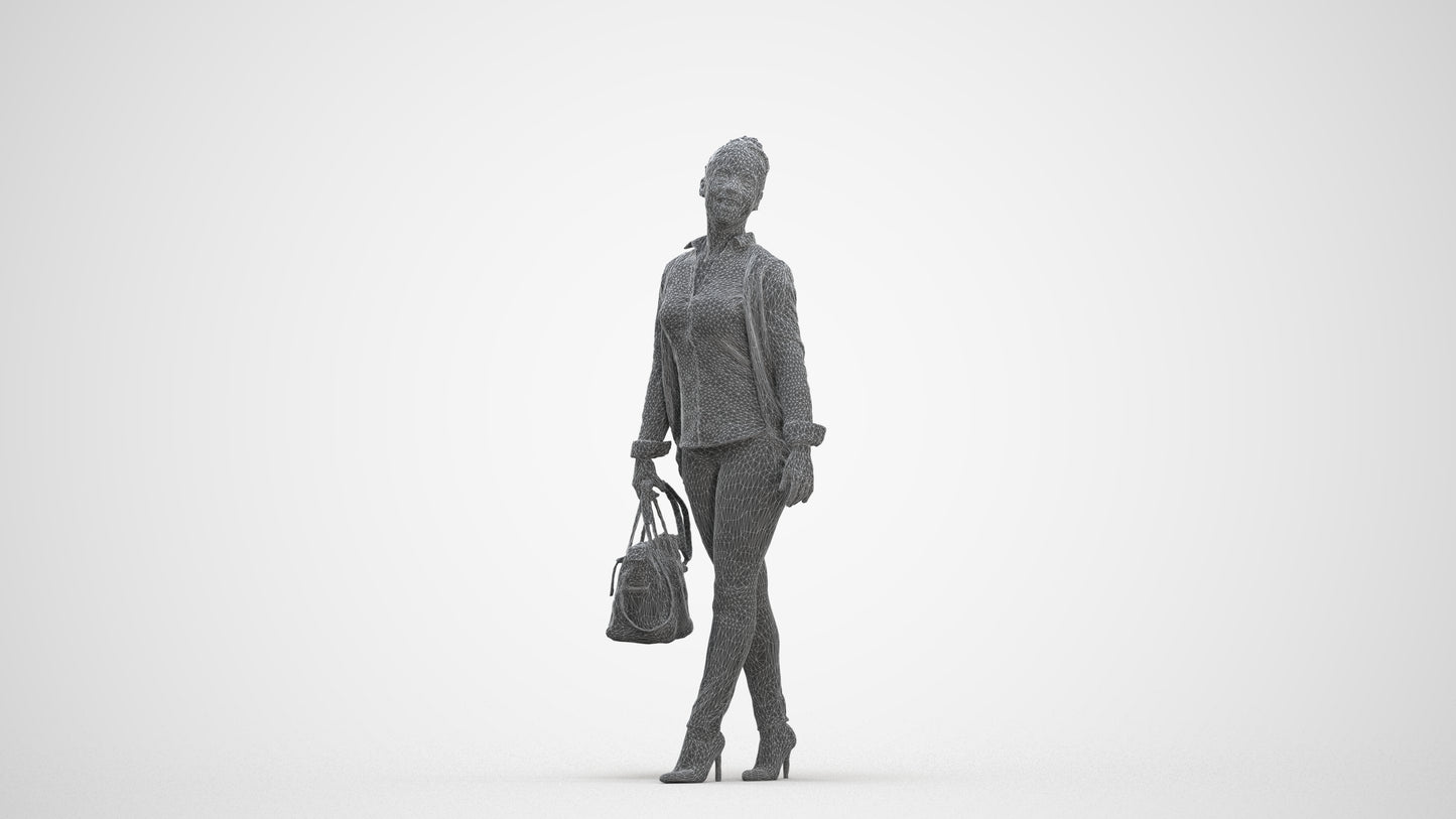 realistic 3D human woman business walking, archviz people FBX OBJ for Blender, three-quarter front view render