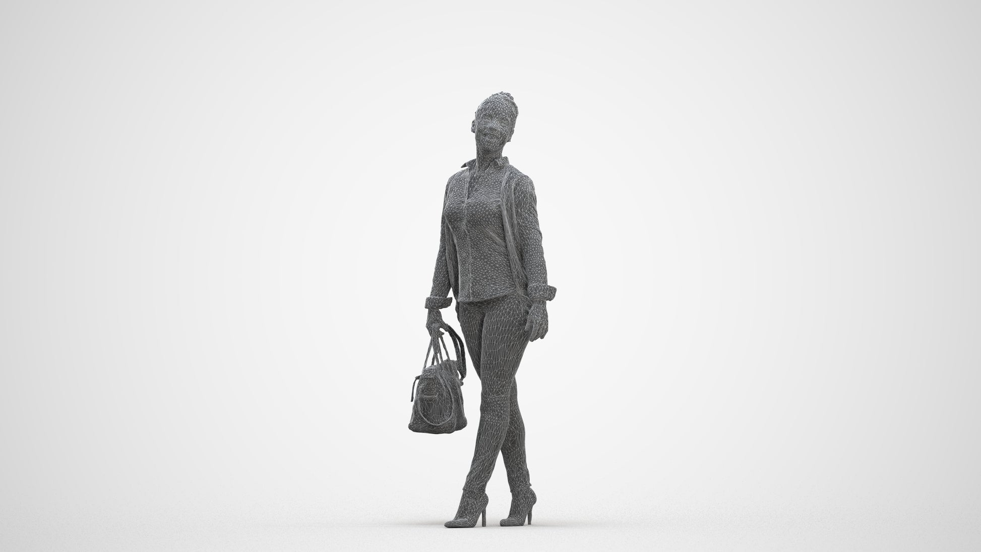 realistic 3D human woman business walking, archviz people FBX OBJ for Blender, three-quarter front view render