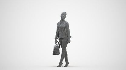 realistic 3D human woman business walking, archviz people FBX OBJ for Blender, three-quarter front view render