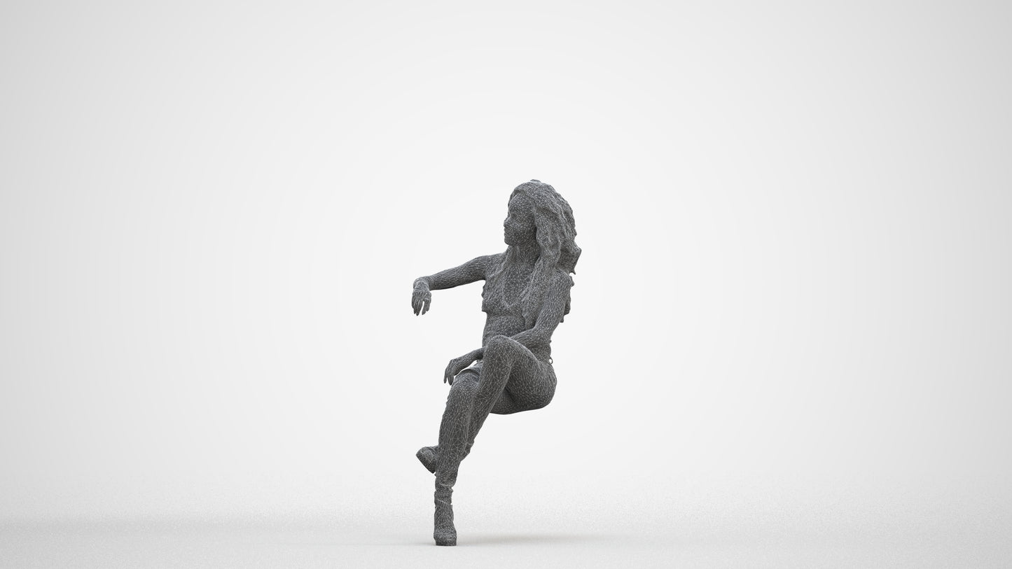 3D people model woman casual sitting, scanned human for 3ds Max rendering, three-quarter front view render