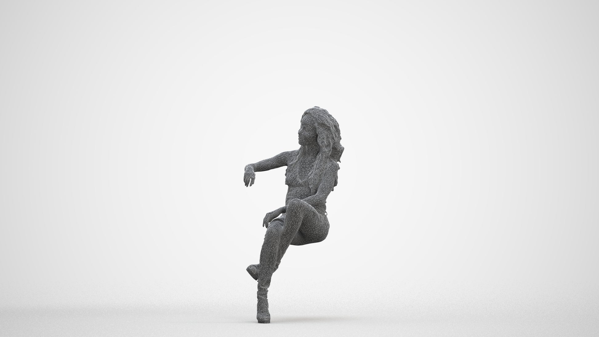 3D people model woman casual sitting, scanned human for 3ds Max rendering, three-quarter front view render