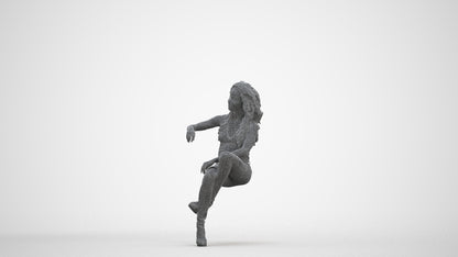 3D people model woman casual sitting, scanned human for 3ds Max rendering, three-quarter front view render