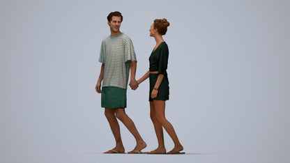 realistic 3D woman casual couple, scanned archviz people for Blender and 3ds Max, top-down view render