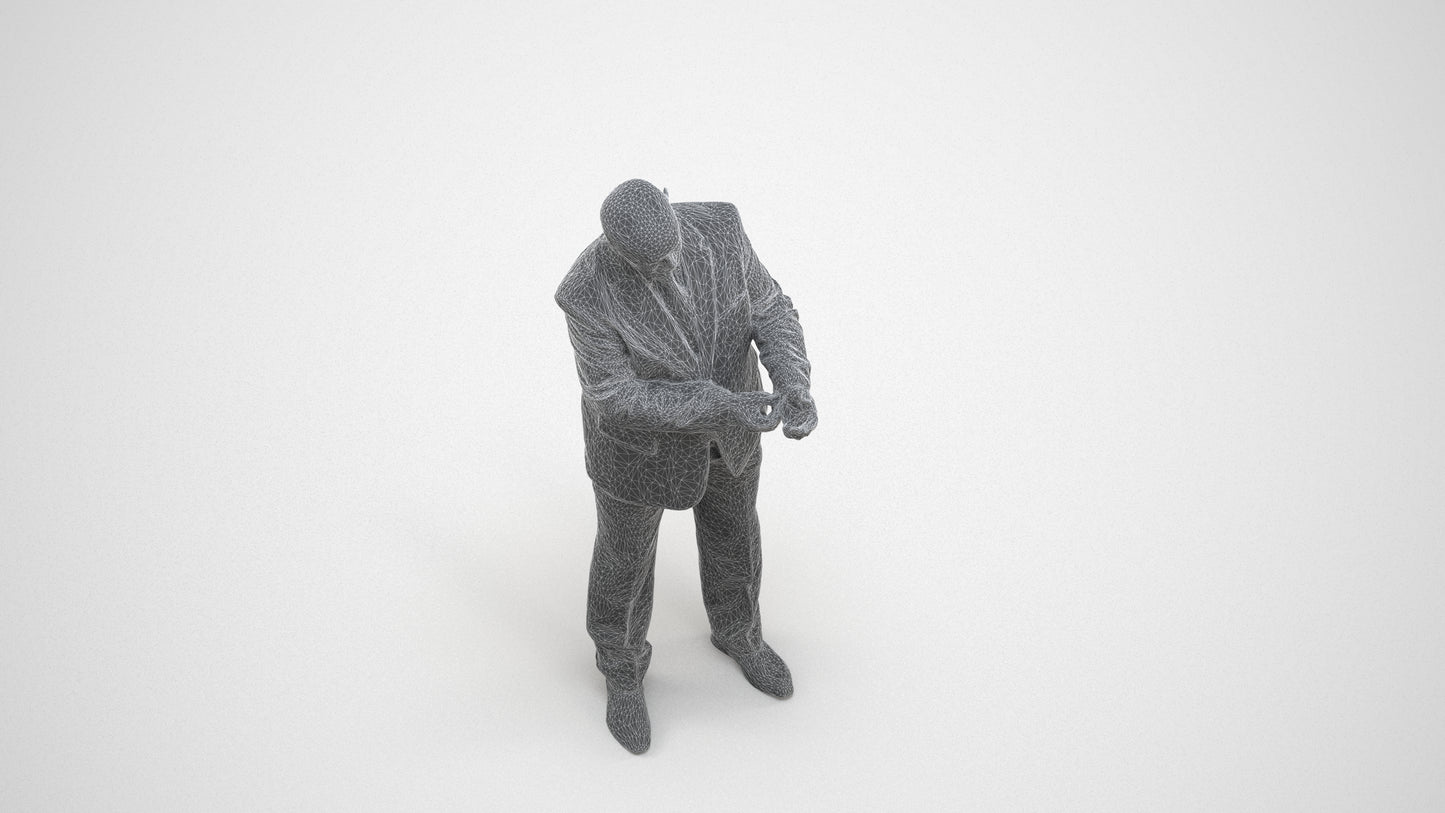 scanned 3D man business mix, photogrammetry people for Enscape and V-Ray, wireframe three-quarter view