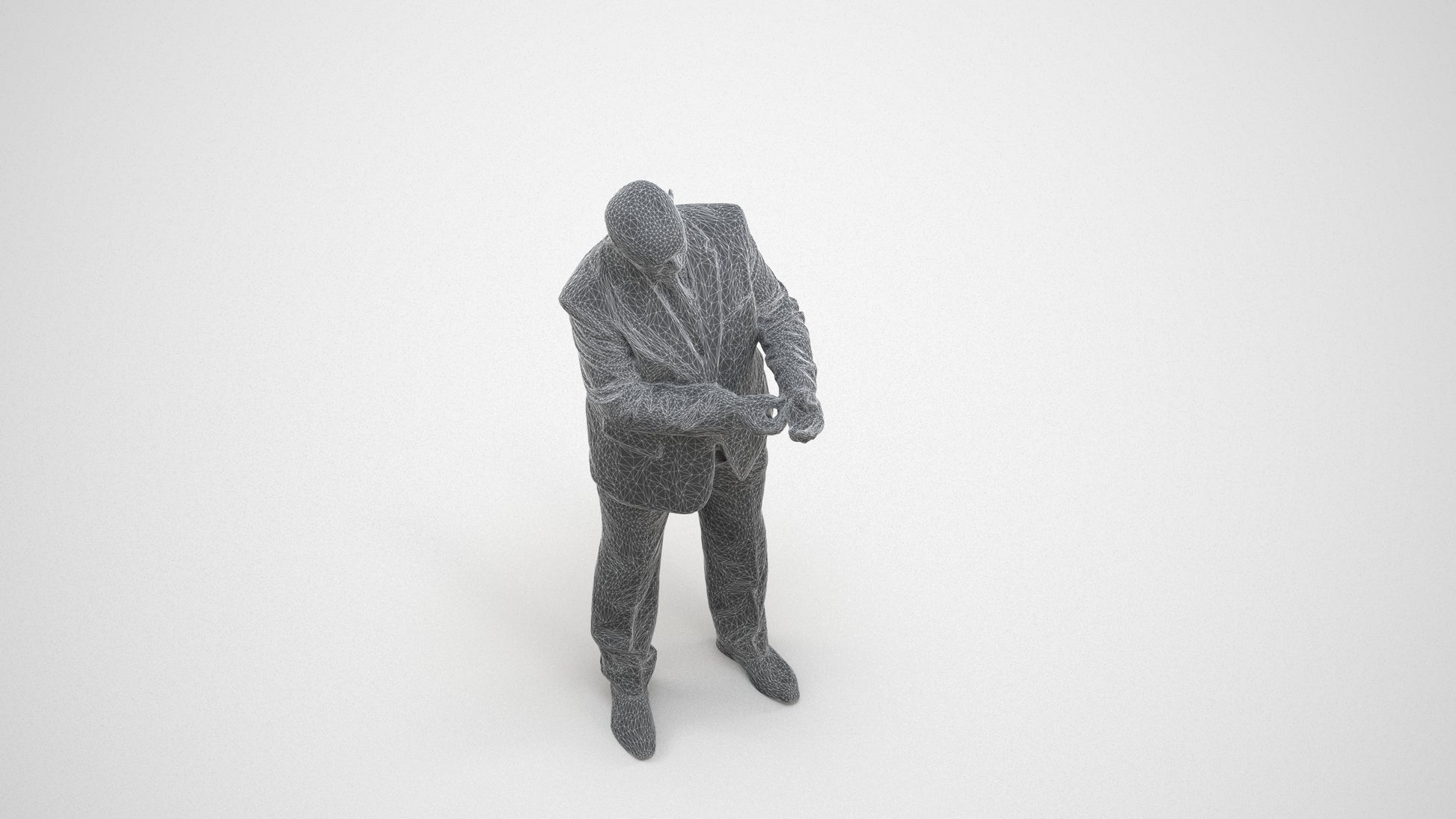 scanned 3D man business mix, photogrammetry people for Enscape and V-Ray, wireframe three-quarter view