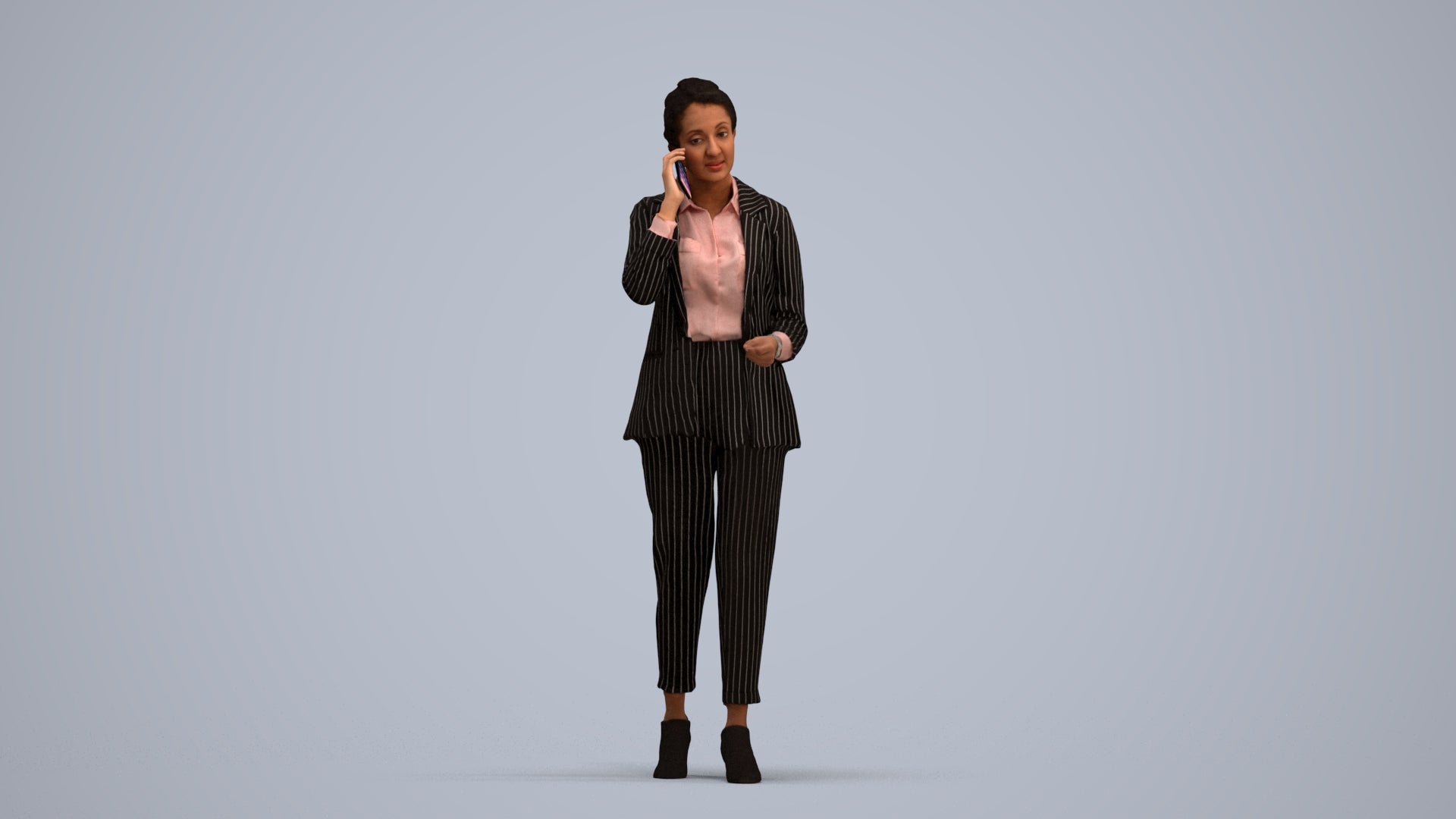 3D human model woman business, photogrammetry scanned person for archviz, standing pose render