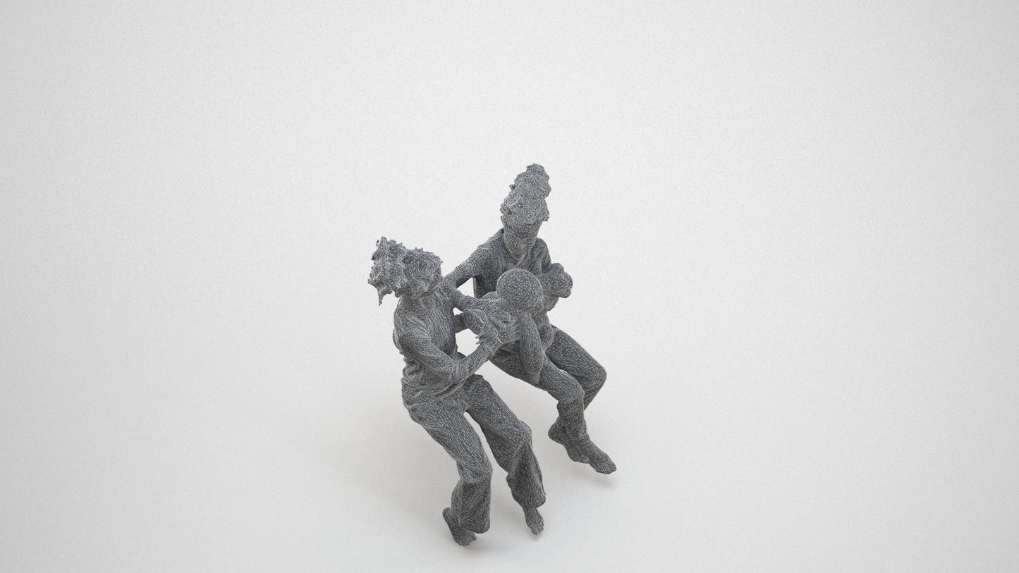 realistic 3D people girl kids, render-ready for V-Ray and Corona, FBX OBJ, wireframe three-quarter view