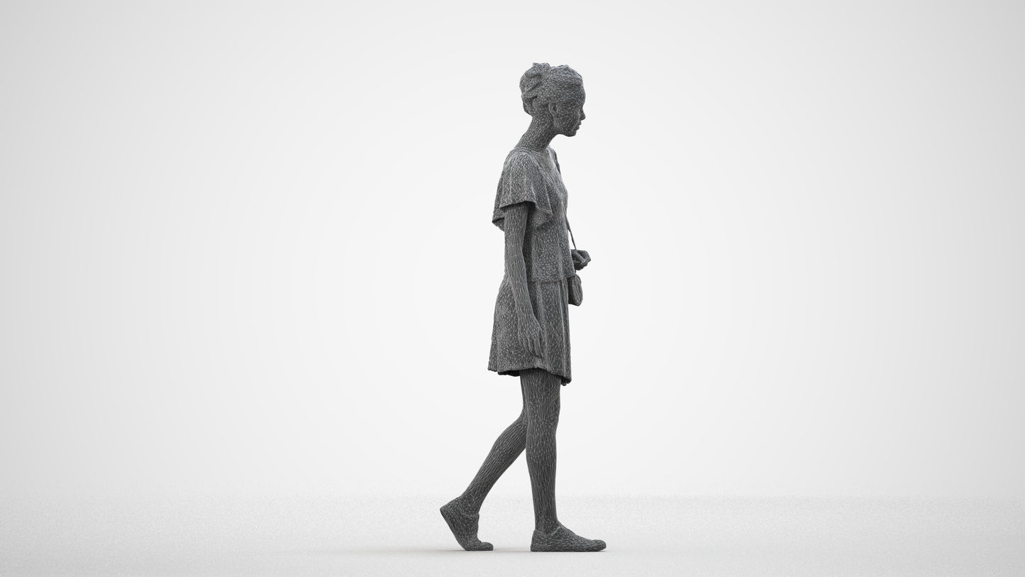 scanned 3D woman casual standing, photogrammetry people for Enscape and V-Ray, wireframe side view