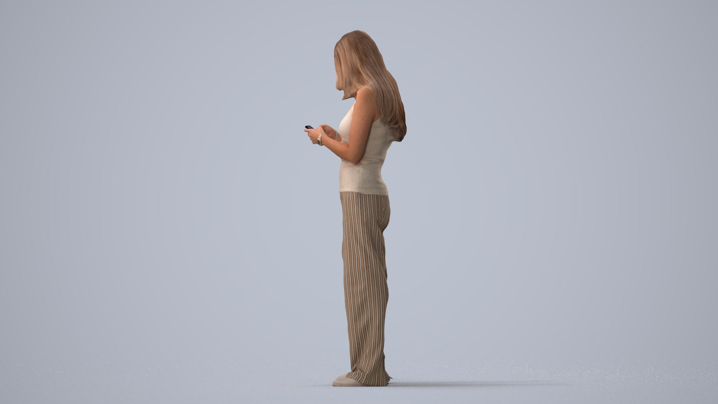 photogrammetry 3D woman casual standing, realistic human model archviz FBX, three-quarter view render