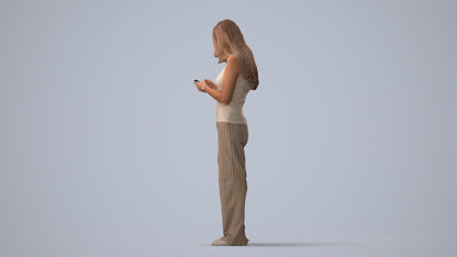 photogrammetry 3D woman casual standing, realistic human model archviz FBX, three-quarter view render