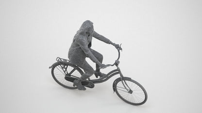 photogrammetry 3D woman business cycling, realistic human model archviz FBX, wireframe three-quarter view