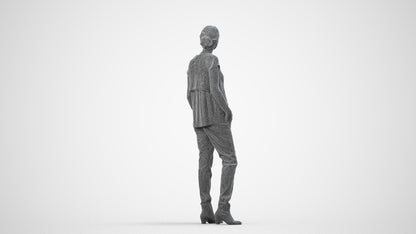scanned 3D woman casual standing, photogrammetry people for Enscape and V-Ray, wireframe side view