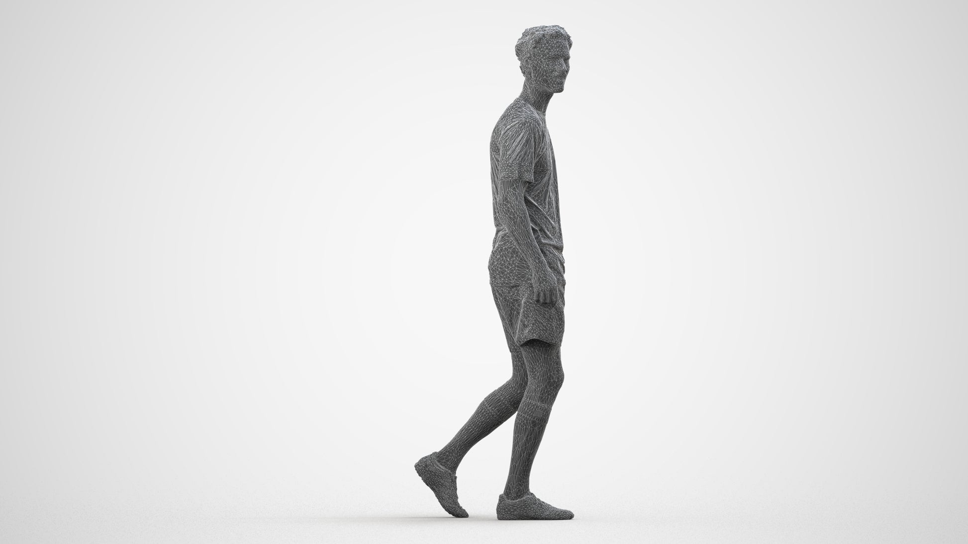 3D scanned man sport, photorealistic archviz people for Enscape and SketchUp, wireframe side view
