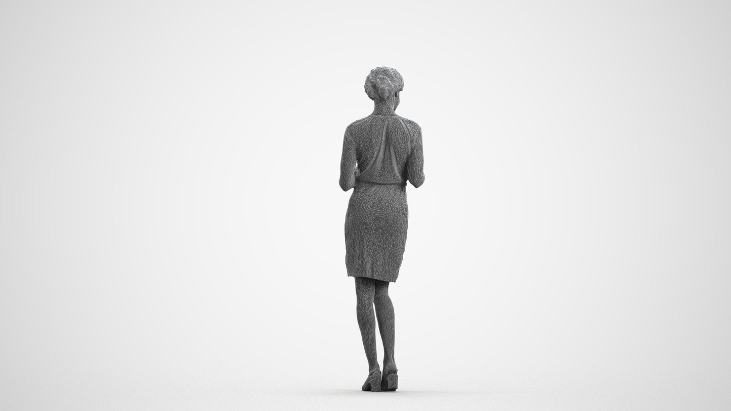 realistic 3D people woman casual walking, render-ready for V-Ray and Corona, FBX OBJ, wireframe front view