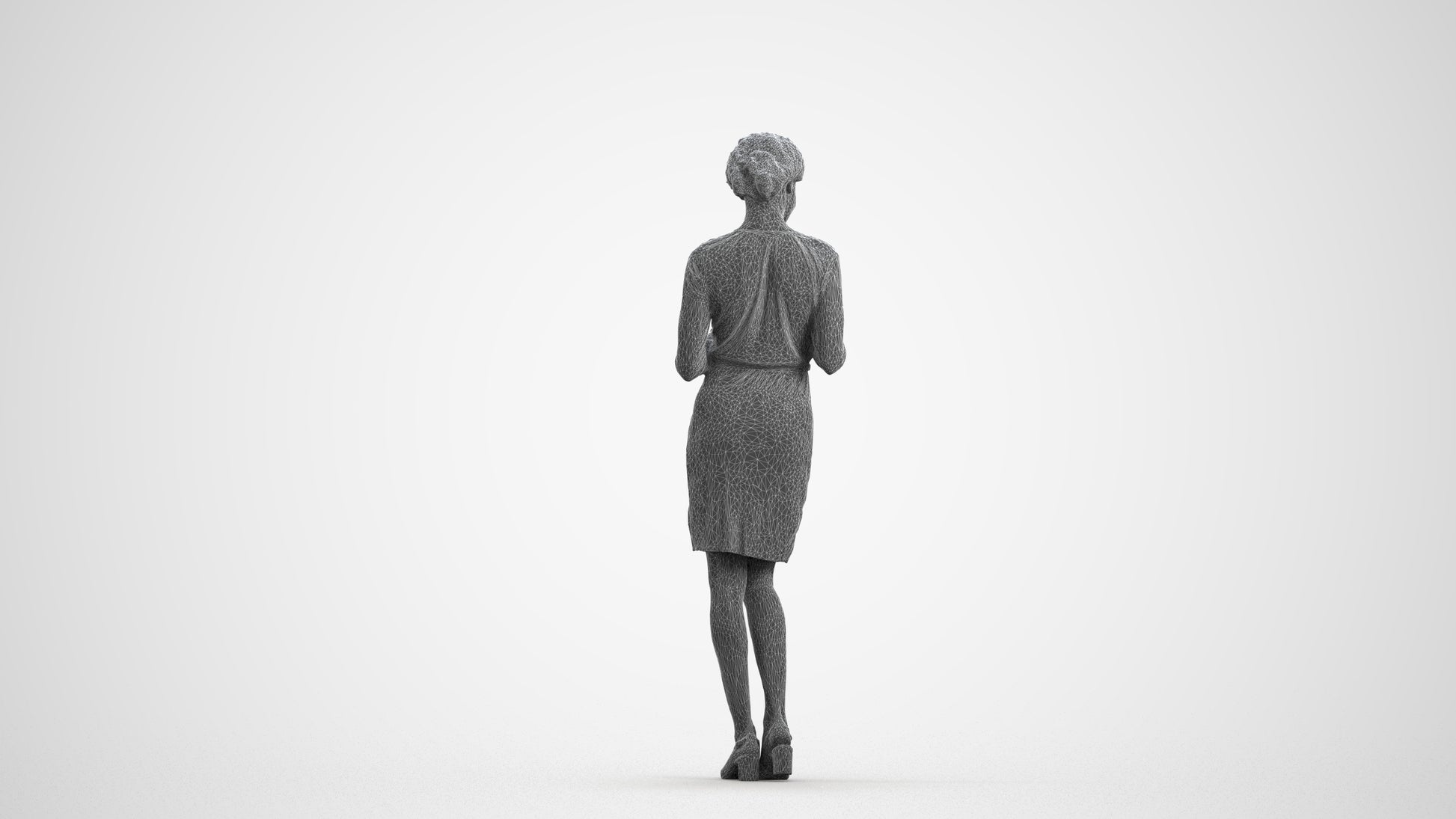 realistic 3D people woman casual walking, render-ready for V-Ray and Corona, FBX OBJ, wireframe front view