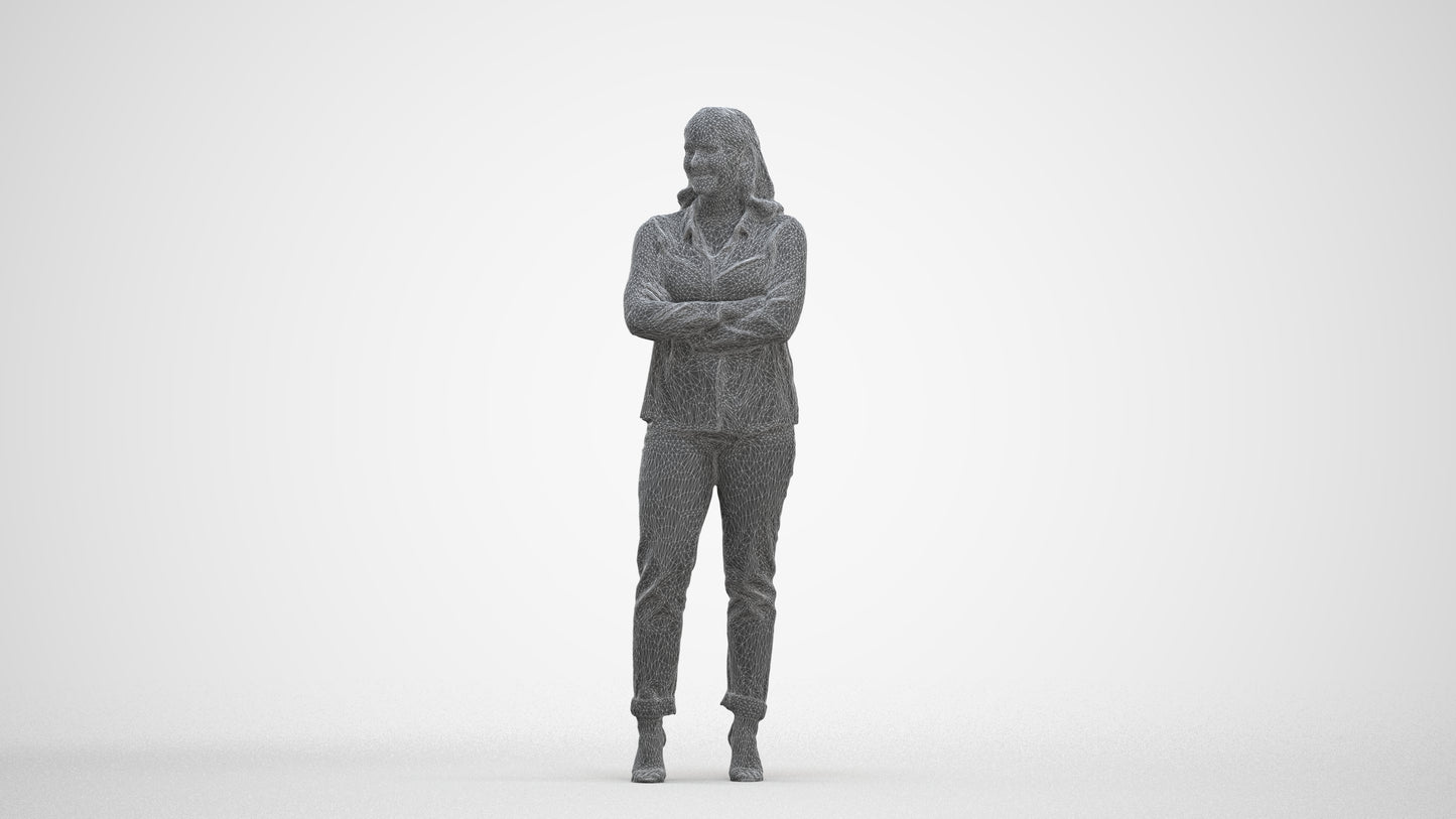 3D scanned woman standing casual, photorealistic archviz people for Enscape and SketchUp, three-quarter front view render