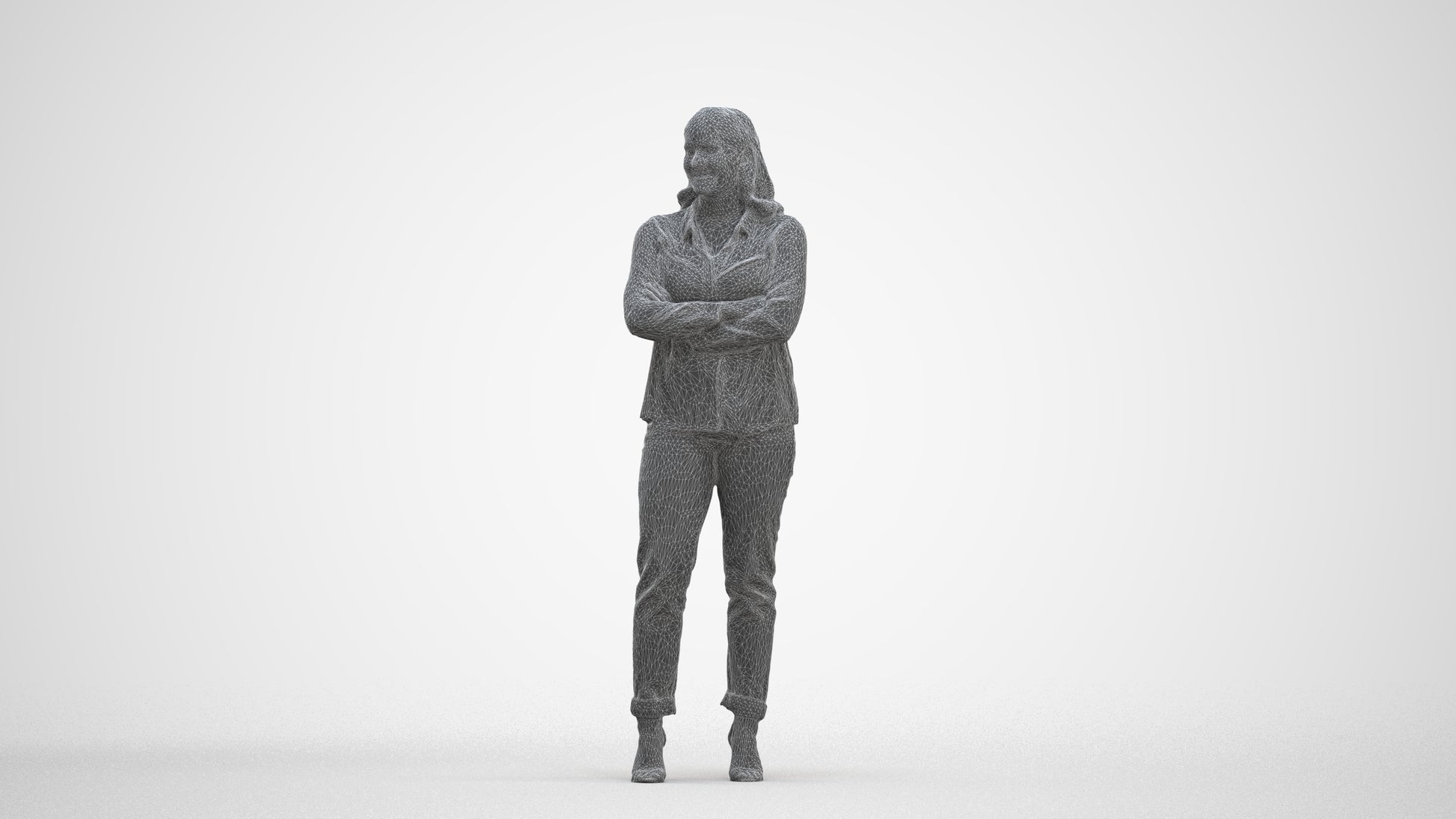 3D scanned woman standing casual, photorealistic archviz people for Enscape and SketchUp, three-quarter front view render