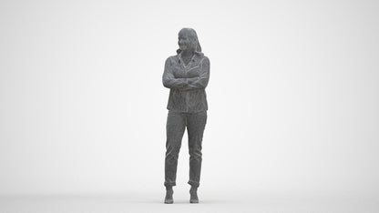 3D scanned woman standing casual, photorealistic archviz people for Enscape and SketchUp, three-quarter front view render