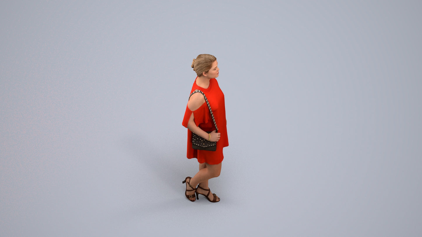 scanned 3D woman formal standing, photogrammetry people for Enscape and V-Ray, back view render