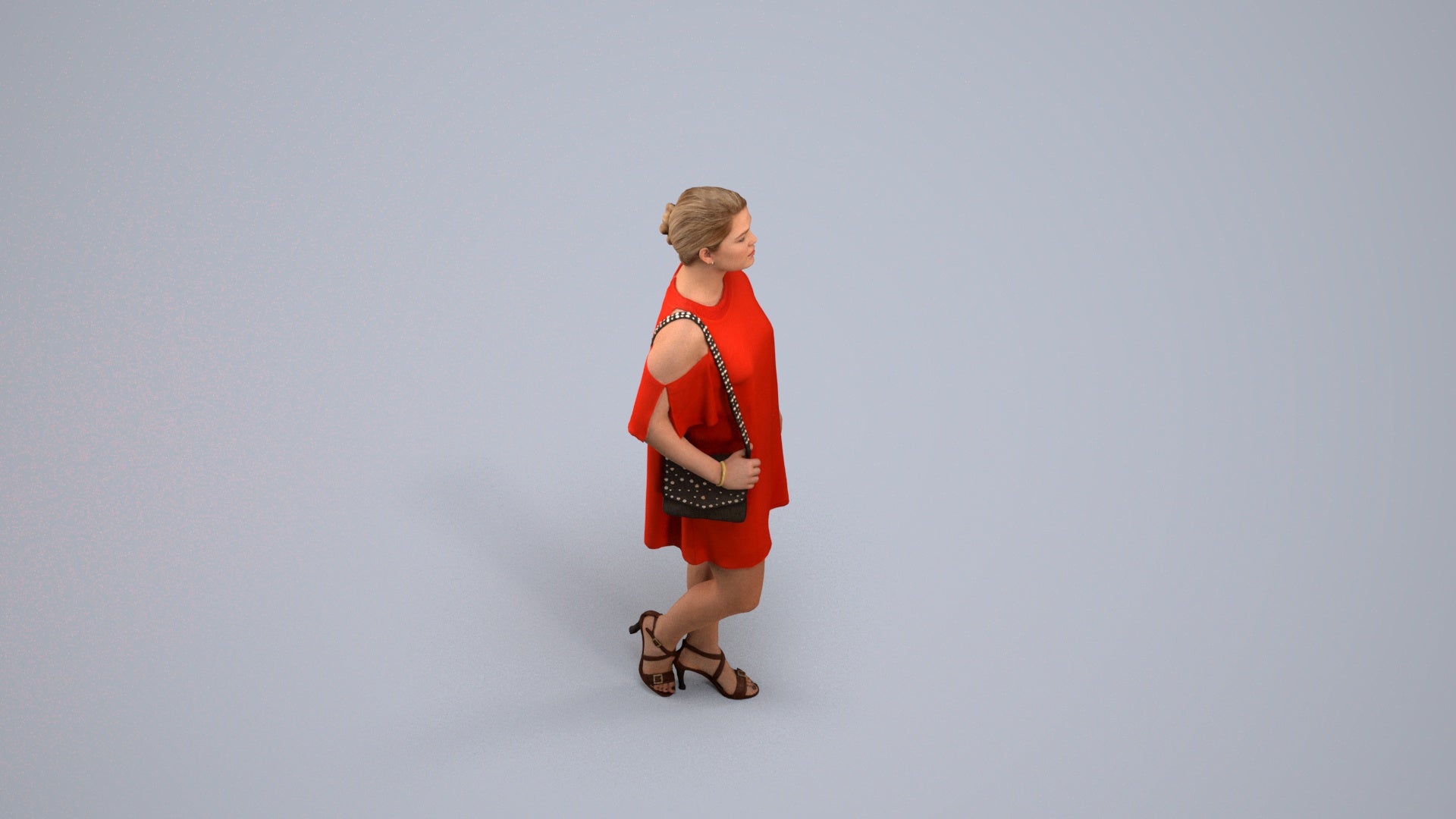 scanned 3D woman formal standing, photogrammetry people for Enscape and V-Ray, back view render