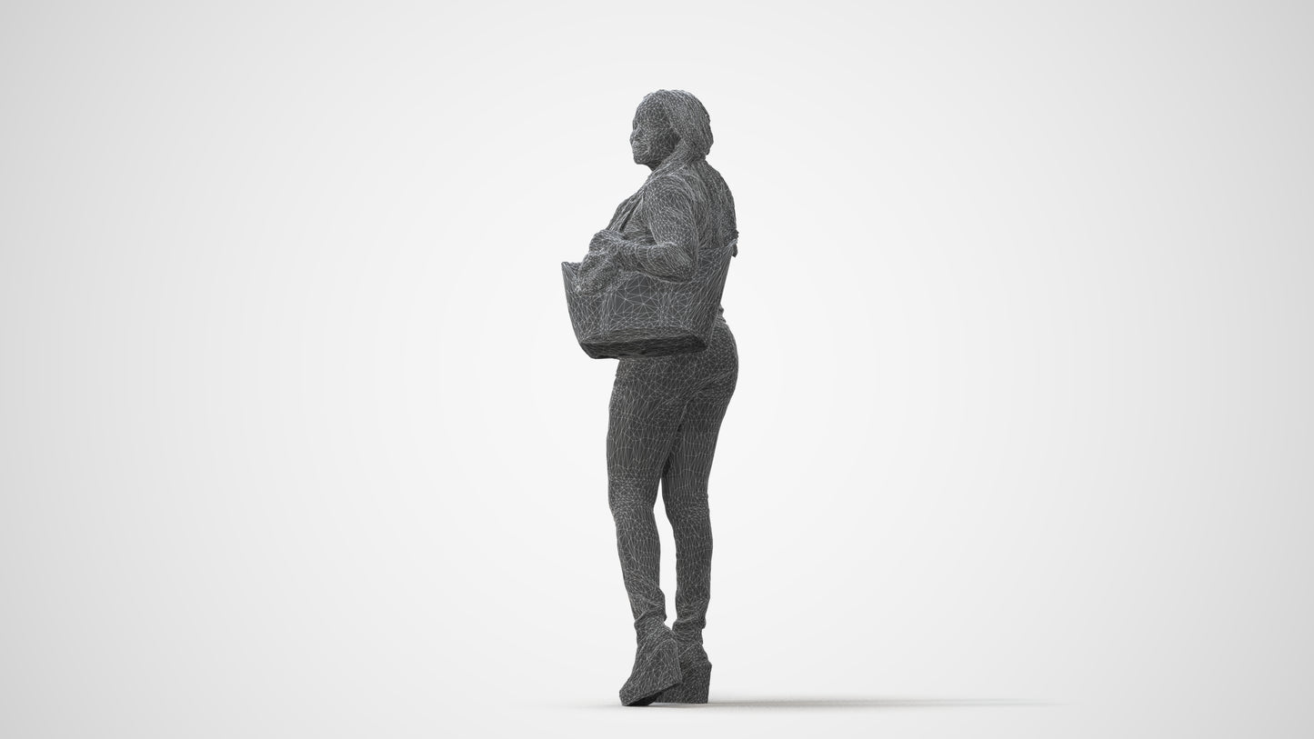 3D people model woman casual walking, scanned human for 3ds Max rendering, square thumbnail