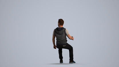 realistic 3D human man casual sitting, archviz people FBX OBJ for Blender, front view render