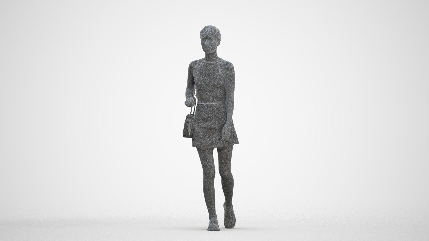 scanned 3D woman casual walking, photogrammetry people for Enscape and V-Ray, three-quarter front view render