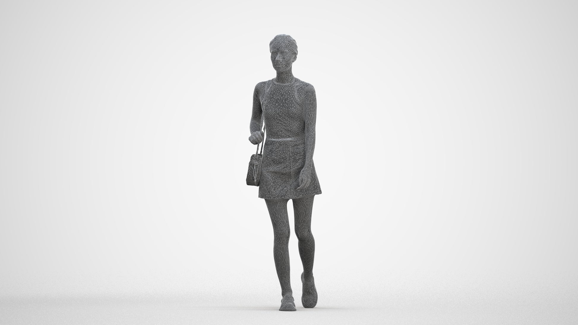 scanned 3D woman casual walking, photogrammetry people for Enscape and V-Ray, three-quarter front view render