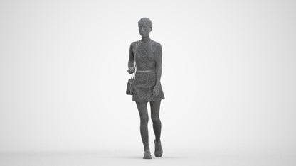 scanned 3D woman casual walking, photogrammetry people for Enscape and V-Ray, three-quarter front view render