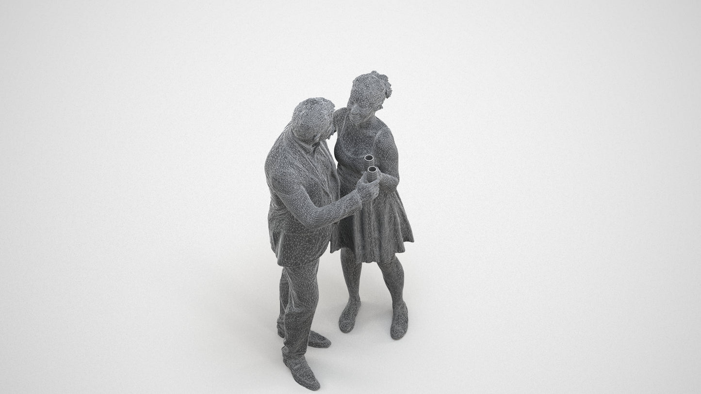 photogrammetry 3D woman formal couple, realistic human model archviz FBX, wireframe three-quarter view