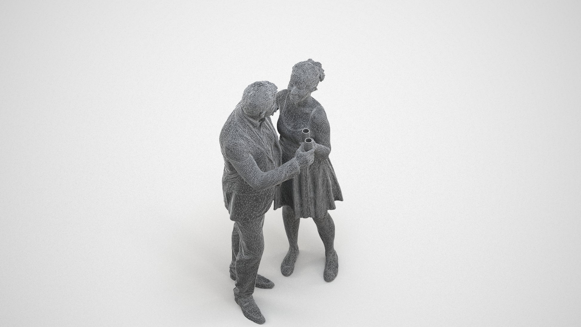 photogrammetry 3D woman formal couple, realistic human model archviz FBX, wireframe three-quarter view
