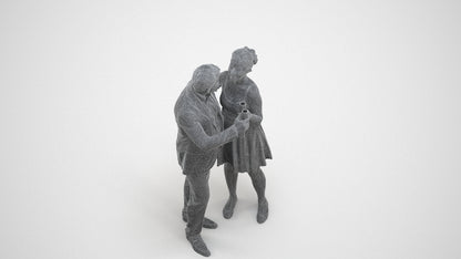 photogrammetry 3D woman formal couple, realistic human model archviz FBX, wireframe three-quarter view