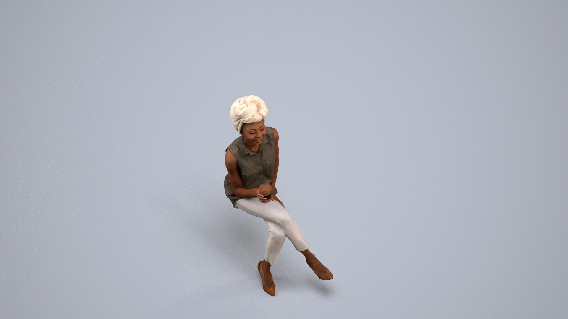 photogrammetry 3D woman casual sitting, realistic human model archviz FBX, back view render