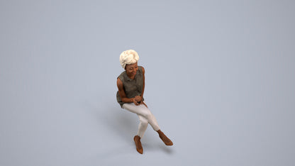 photogrammetry 3D woman casual sitting, realistic human model archviz FBX, back view render