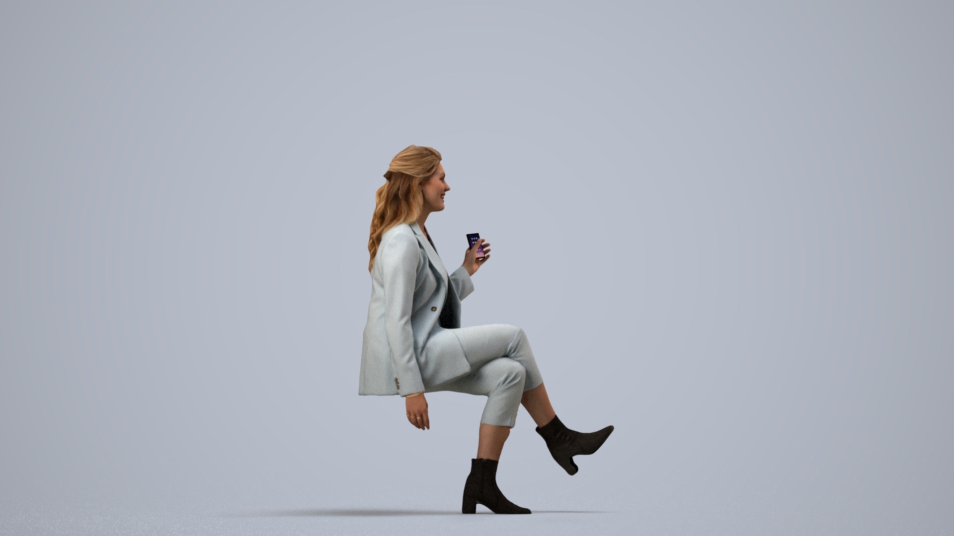 3D scanned woman business, photorealistic archviz people for Enscape and SketchUp, side view render