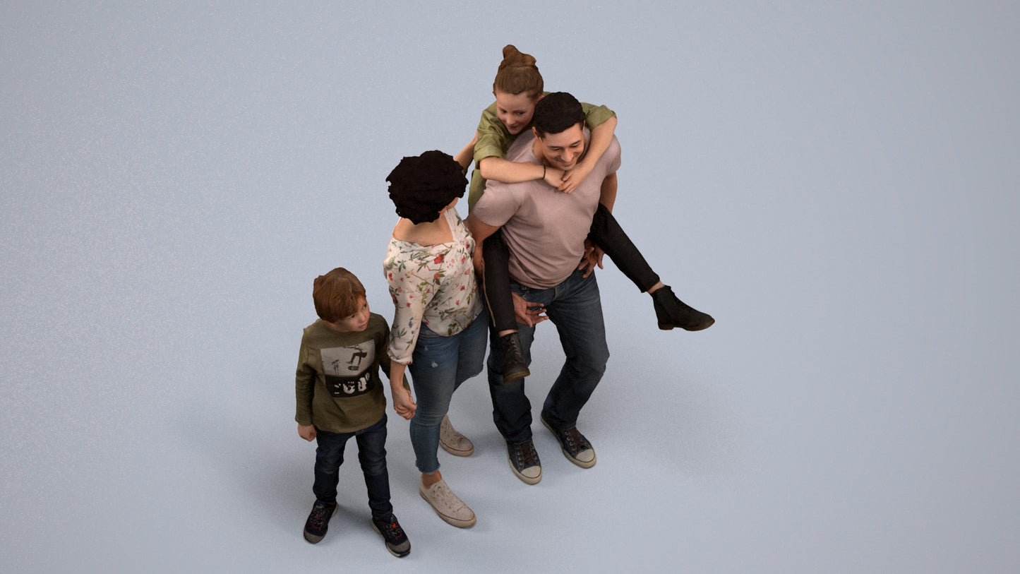 3D people model girl casual kids, scanned human for 3ds Max rendering, back view render